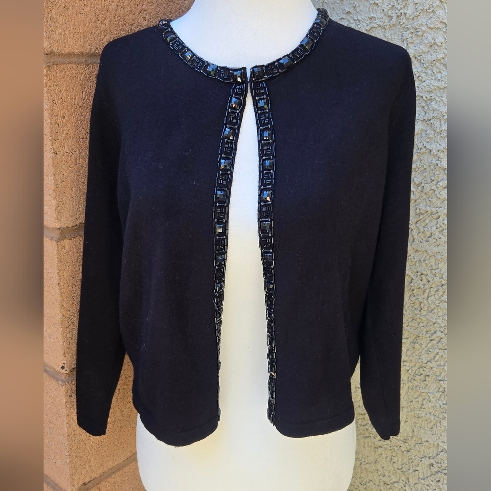 Roz & Ali Black Embellished Open-Front Cardigan